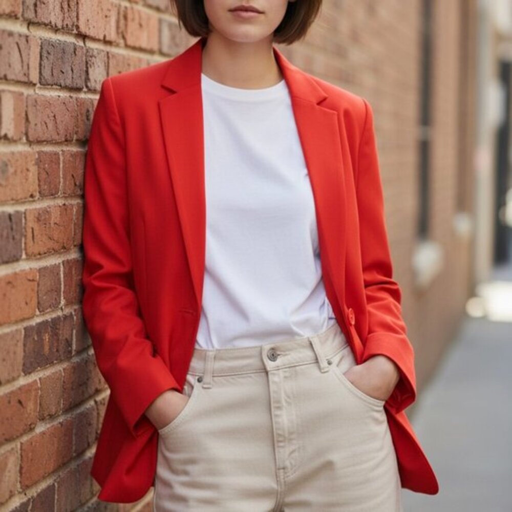 NEW Max Studio London Women’s Medium Red Blazer Jacket Single Button‎ NWT